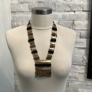 Ethnic Necklace with Beautiful Gold Tin Metalwork. Fluid Bead Movement. Unique!